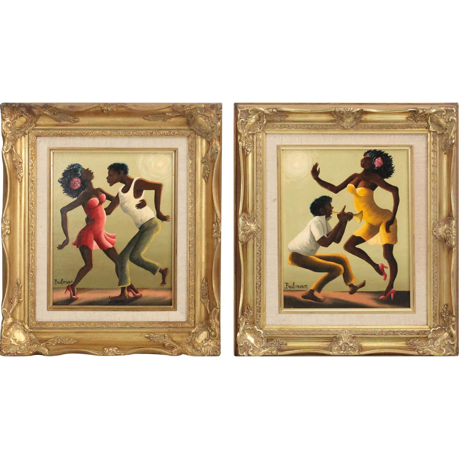 [2] Orville Bulman, Oil on Board Paintings African Americans Dancing, Signed Bulman, Framed. (1 of 16)