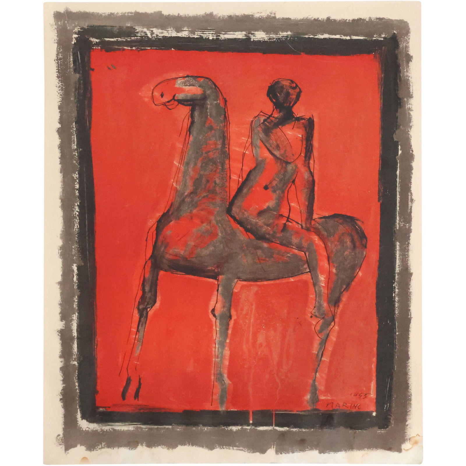 Marino Marini 1955 Vintage Lithograph Figure on Horse Equestrian Signed in Plate Dated (1 of 15)