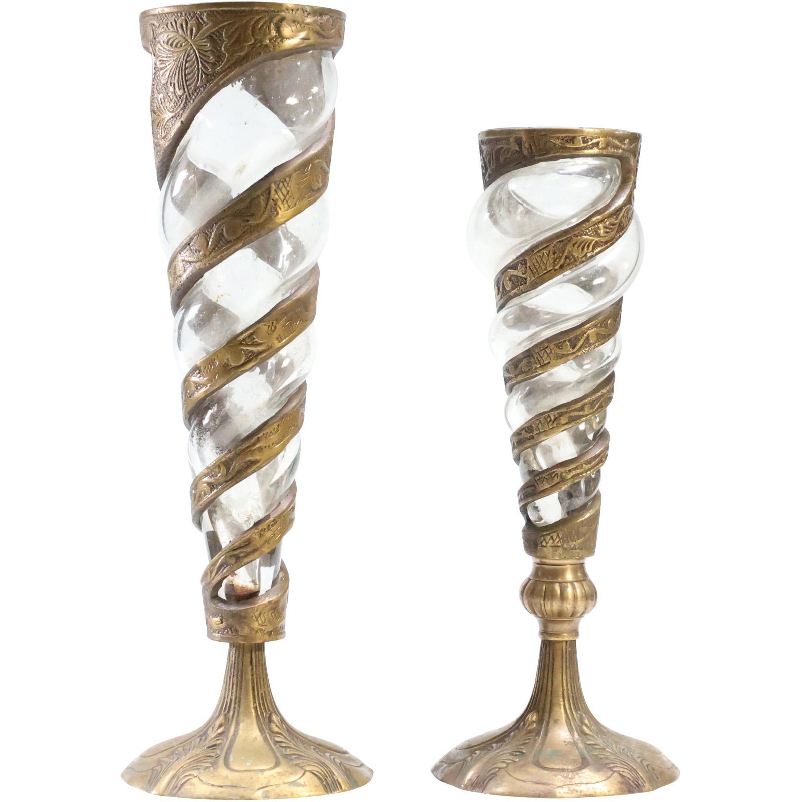 [2] Unique Cast Brass and Glass Swirl "Funnel" Vases (1 of 15)