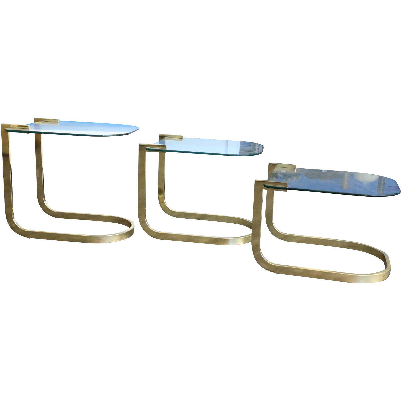 Mid-Century Modern Floating Glass on Brass Bar Bases Nest of 3 Tables by Institute America (1 of 14)