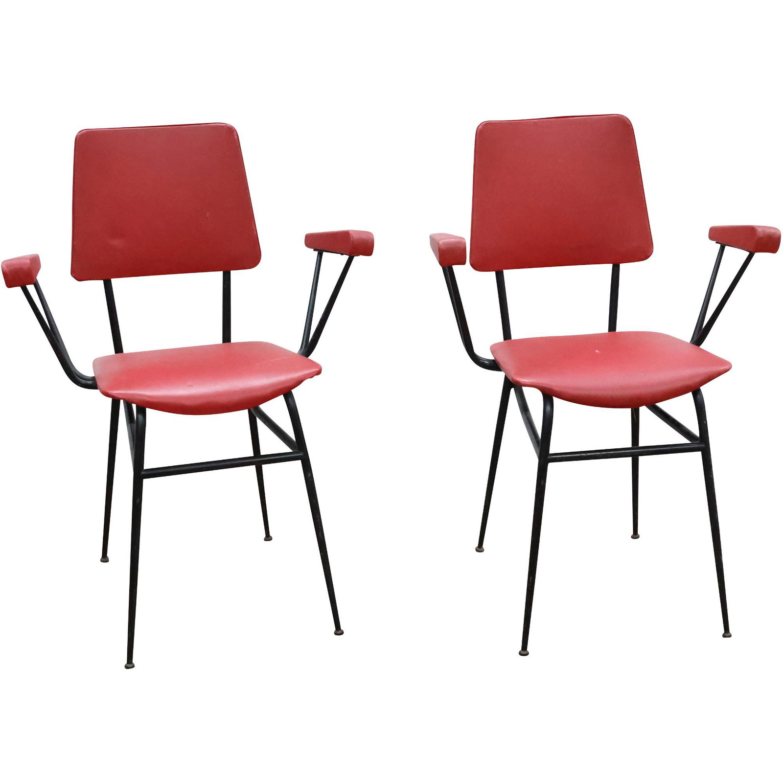 [2] Red Mid-Century Modern Arm Chairs on Metal Frames Style of Paul McCobb: [2] Red Mid-Century Modern Arm Chairs on Metal Frames Style of Paul McCobb. size: 33 x 24 x 17