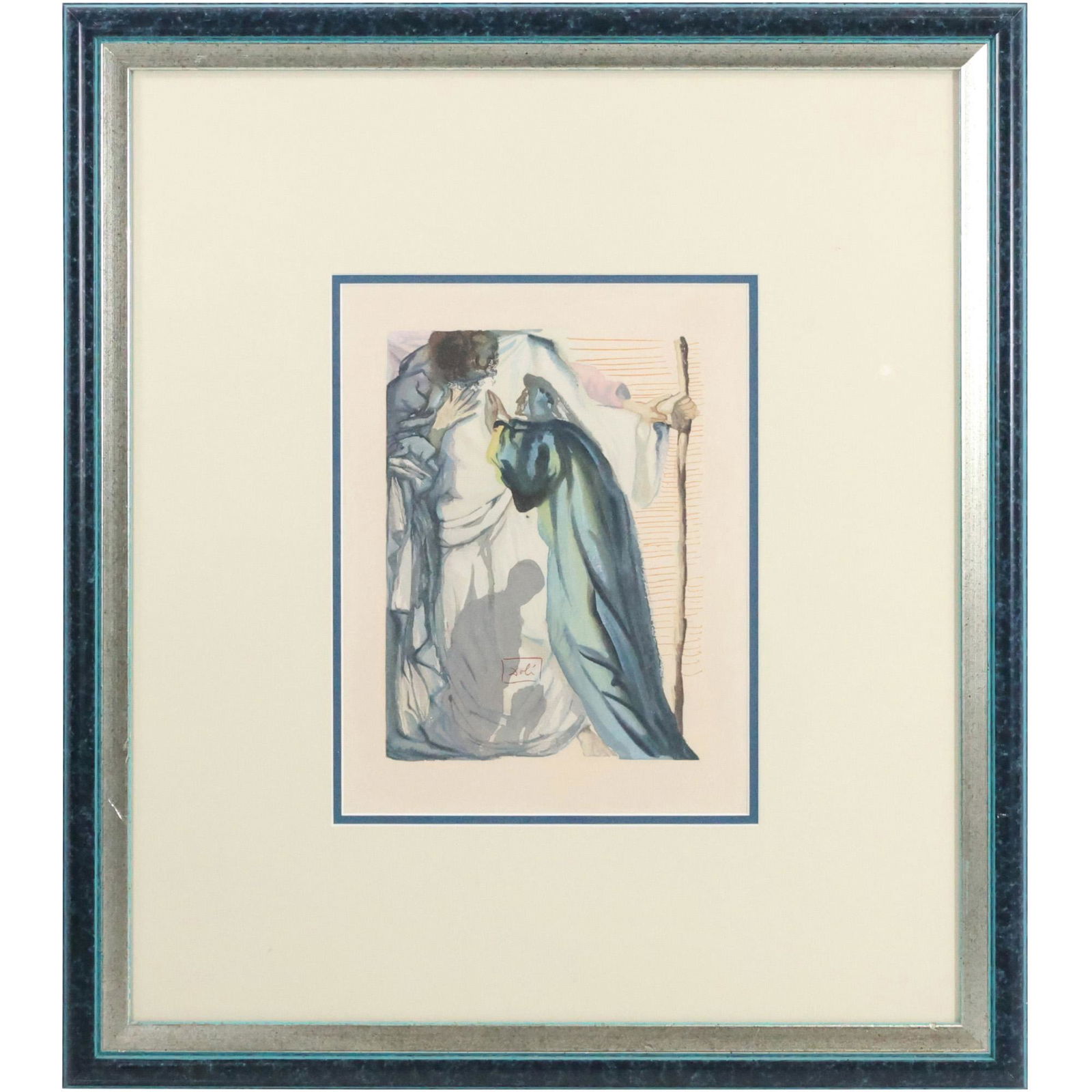 SALVADOR DALI, Wood Engraving in Color "Interrogating Dante" with COA, Framed (1 of 11)