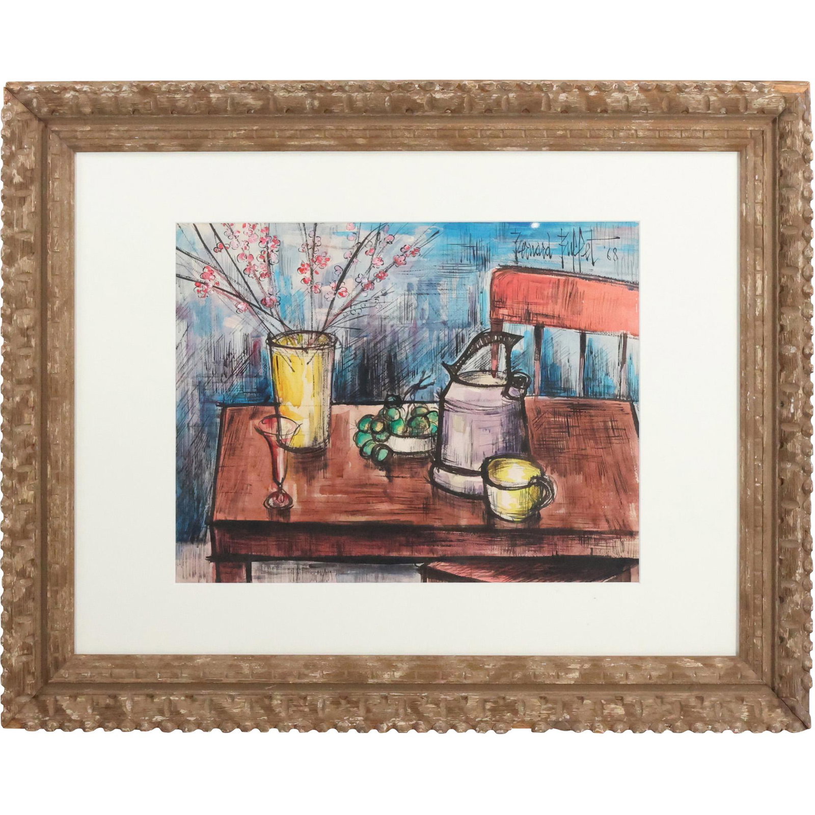 BERNARD BUFFET 1968, Important WATERCOLOR PAINTING Table Top Still Life (1 of 11)