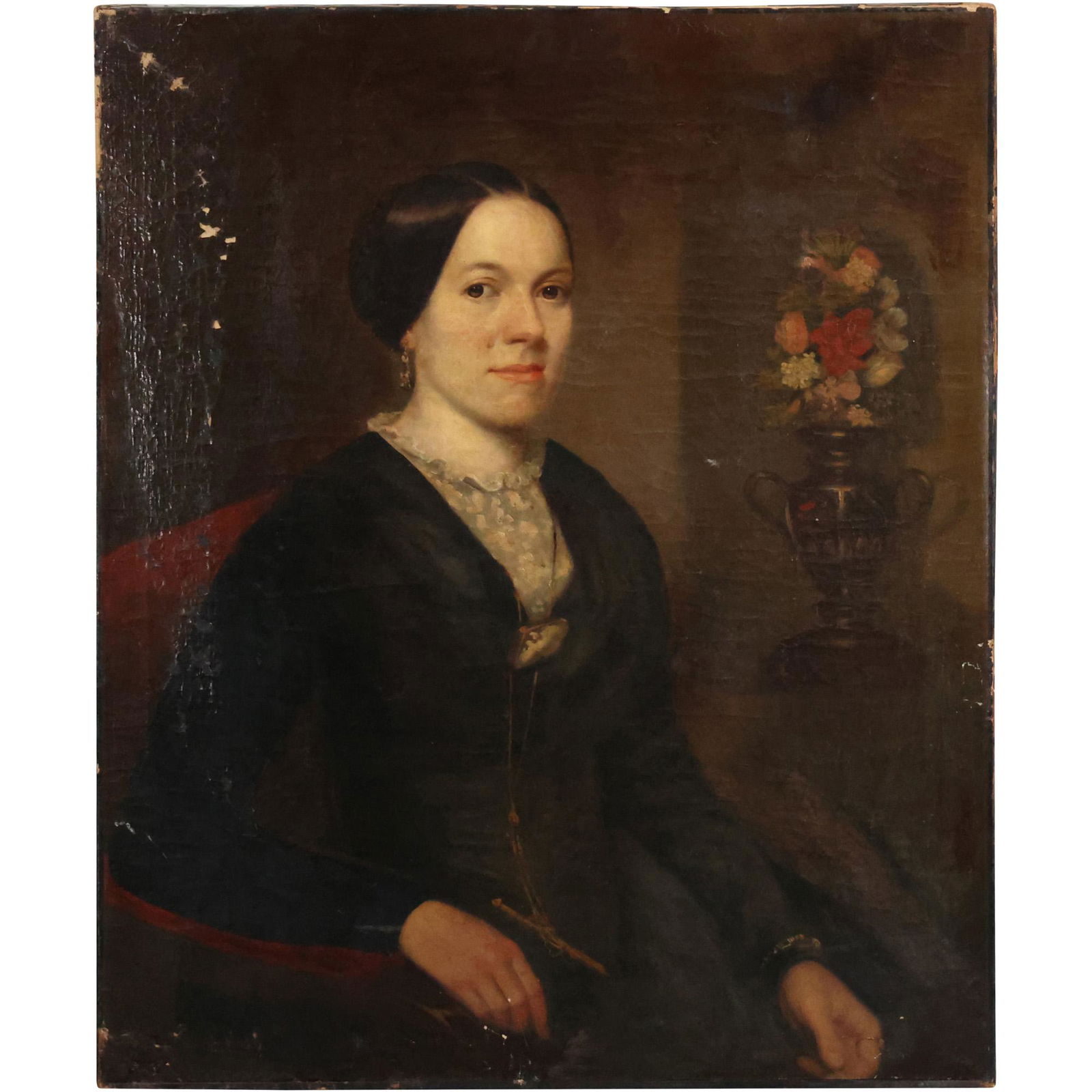 AMMI PHILIPS attributed, 19th C Oil on Canvas Painting Elegant Woman Portrait (1 of 11)