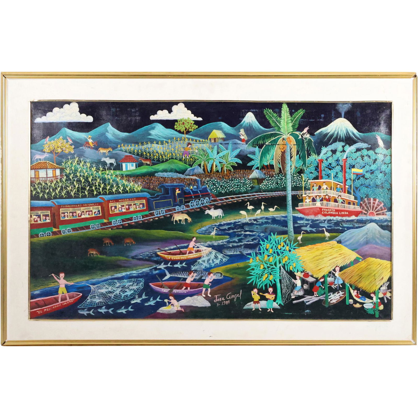 Jose Angel 1988, Gouache Painting Latin American Life, Framed (1 of 20)