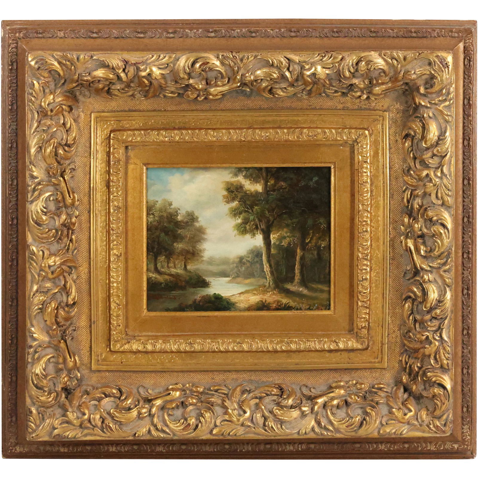 Signed Fine 20th C. Small Oil on Canvas Landscape with Stream, Framed (1 of 9)