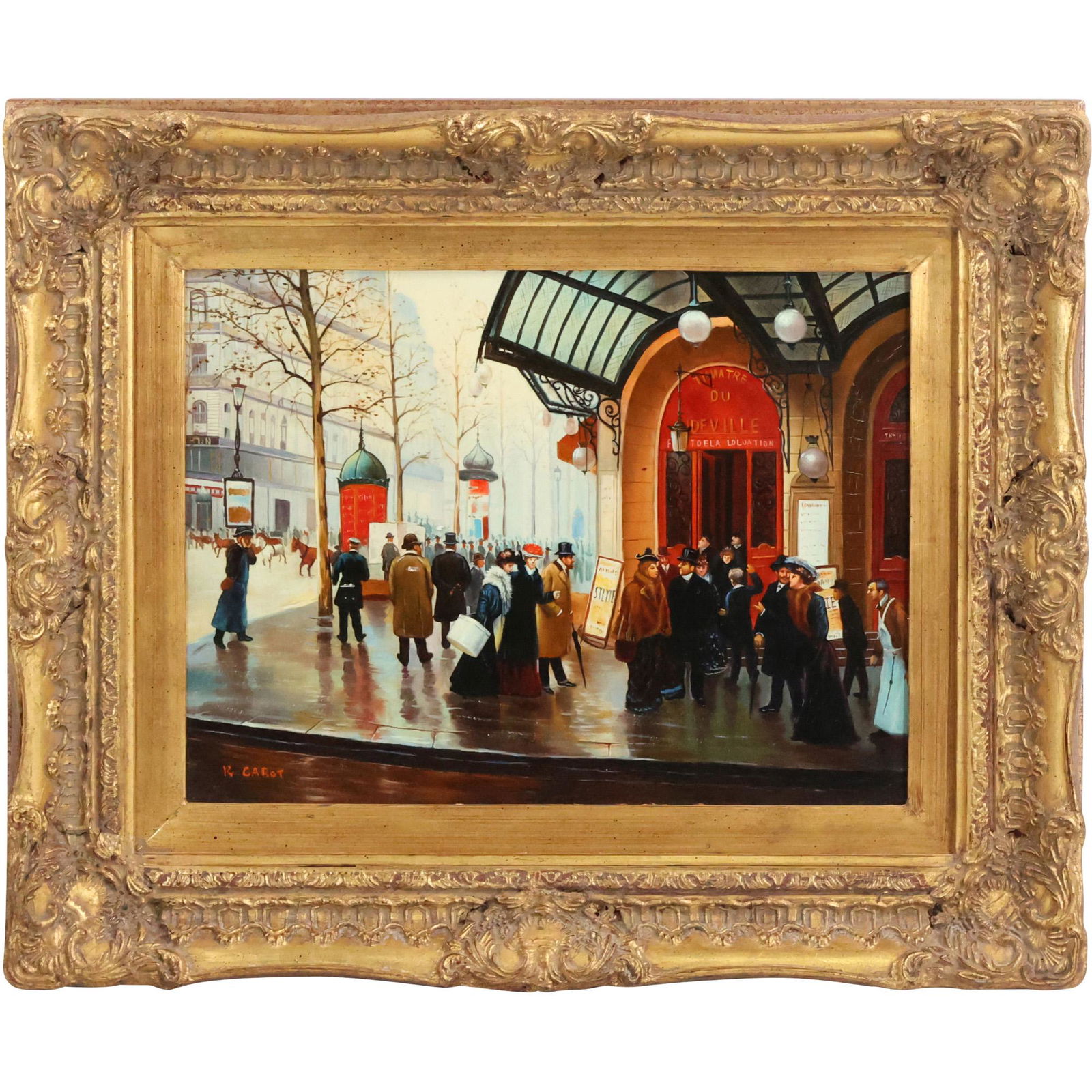 R CABOT, Fine 20th C. Oil on Wood Panel Gathering at The Theatre (1 of 13)