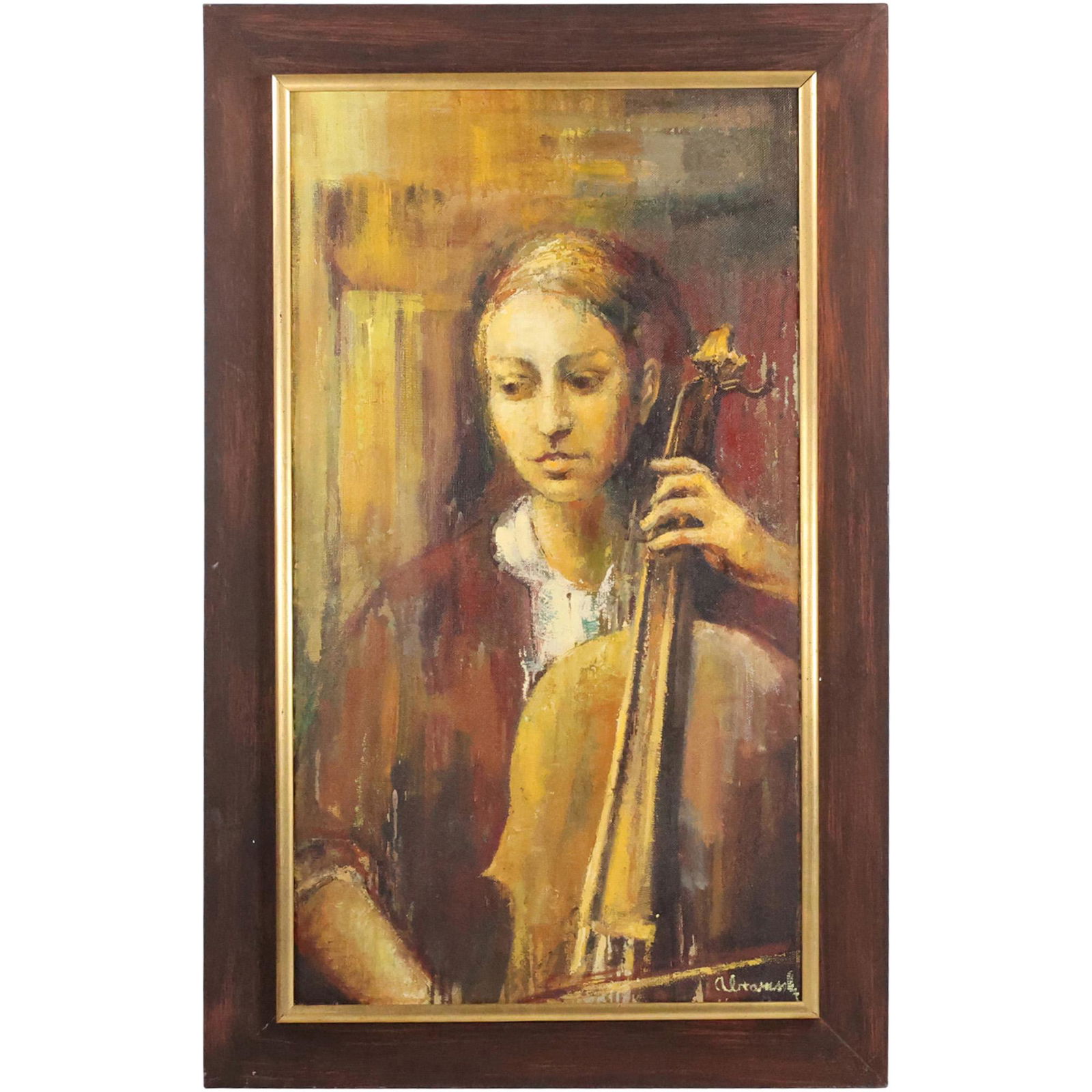 Artashes Abraamyan 1921-2003 Armenia, Oil Painting Woman Playing Cello, Signed, Framed: Artashes Abraamyan 1921-2003 Armenia, Oil Painting Woman Playing Cello, Signed, Framed. size: 40 x 21.75. ASKart: Artashes Abraamyan (1921 - 2003) was active/lived in Armenia. Artashes Abraamyan is kn