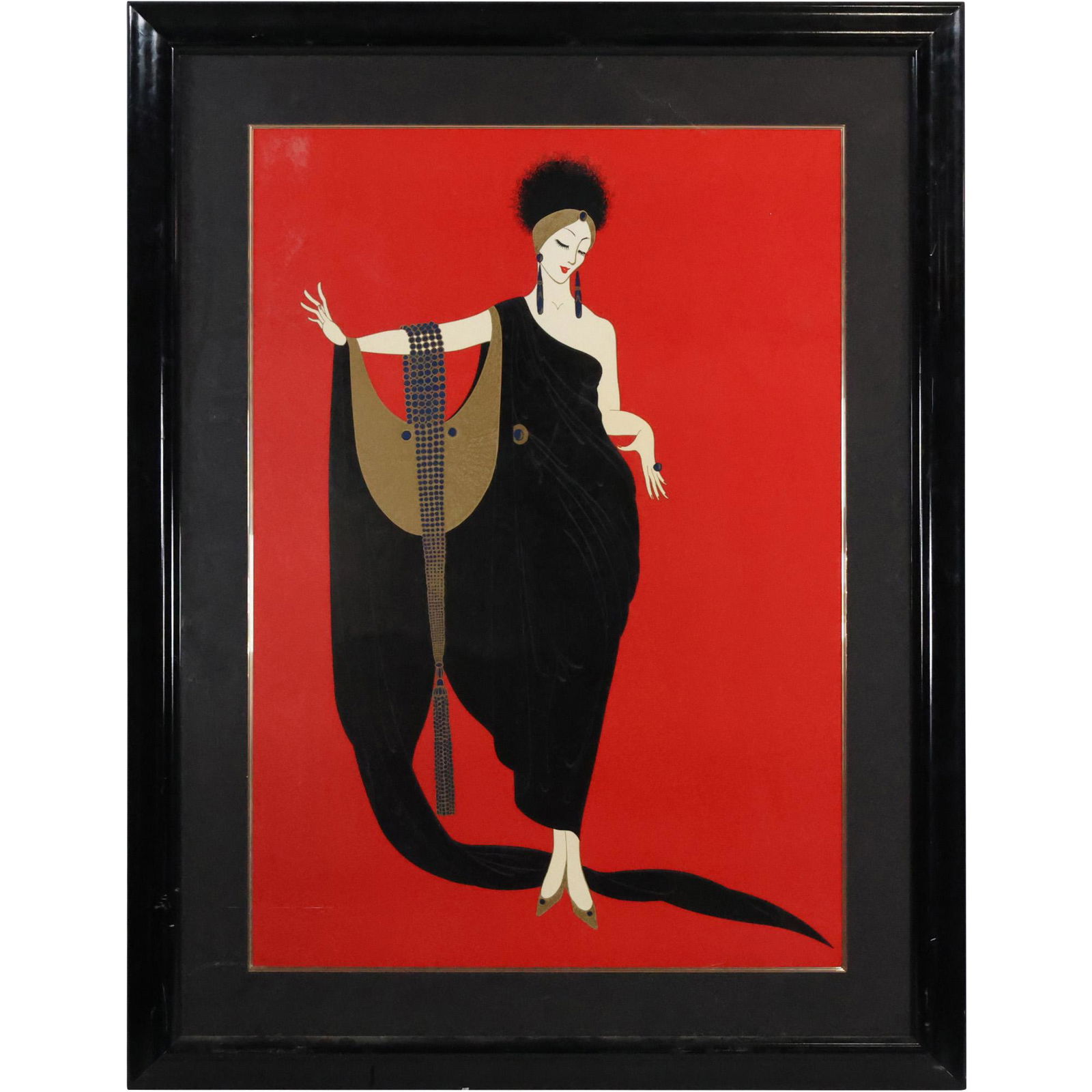 ERTE Framed Lithograph Fashion Woman in Black Gown Dress (1 of 10)