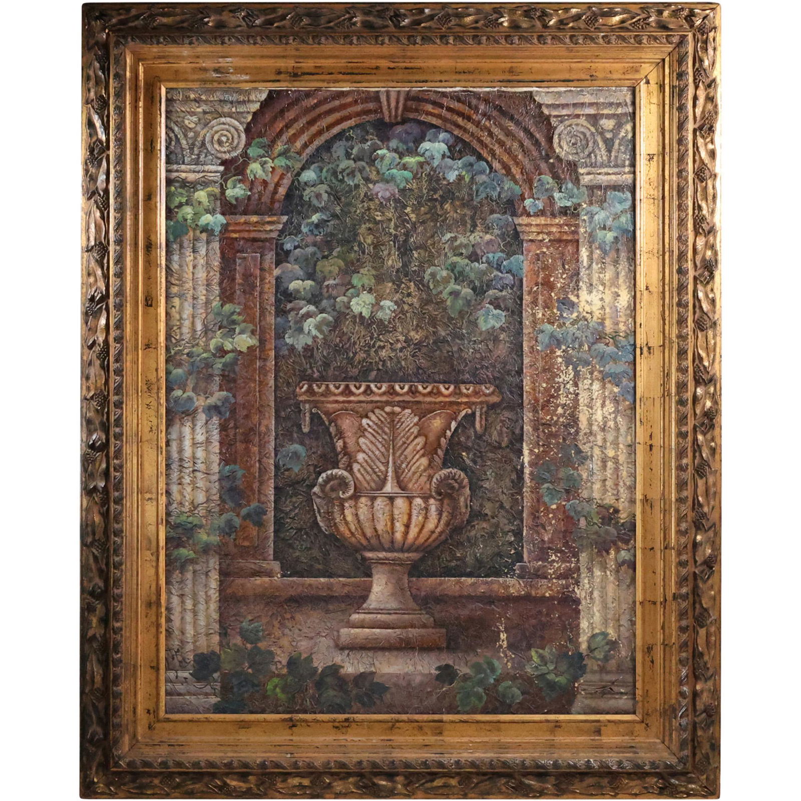 Fargo 1996, Superb Large Oil/c Architectural Arch, Urn, garden background, Quality framing. Oil on c (1 of 15)