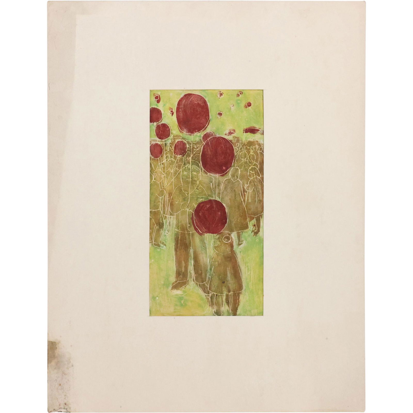 Mid-Century Modern Lithograph Crowd of Figures with Balloons (1 of 9)