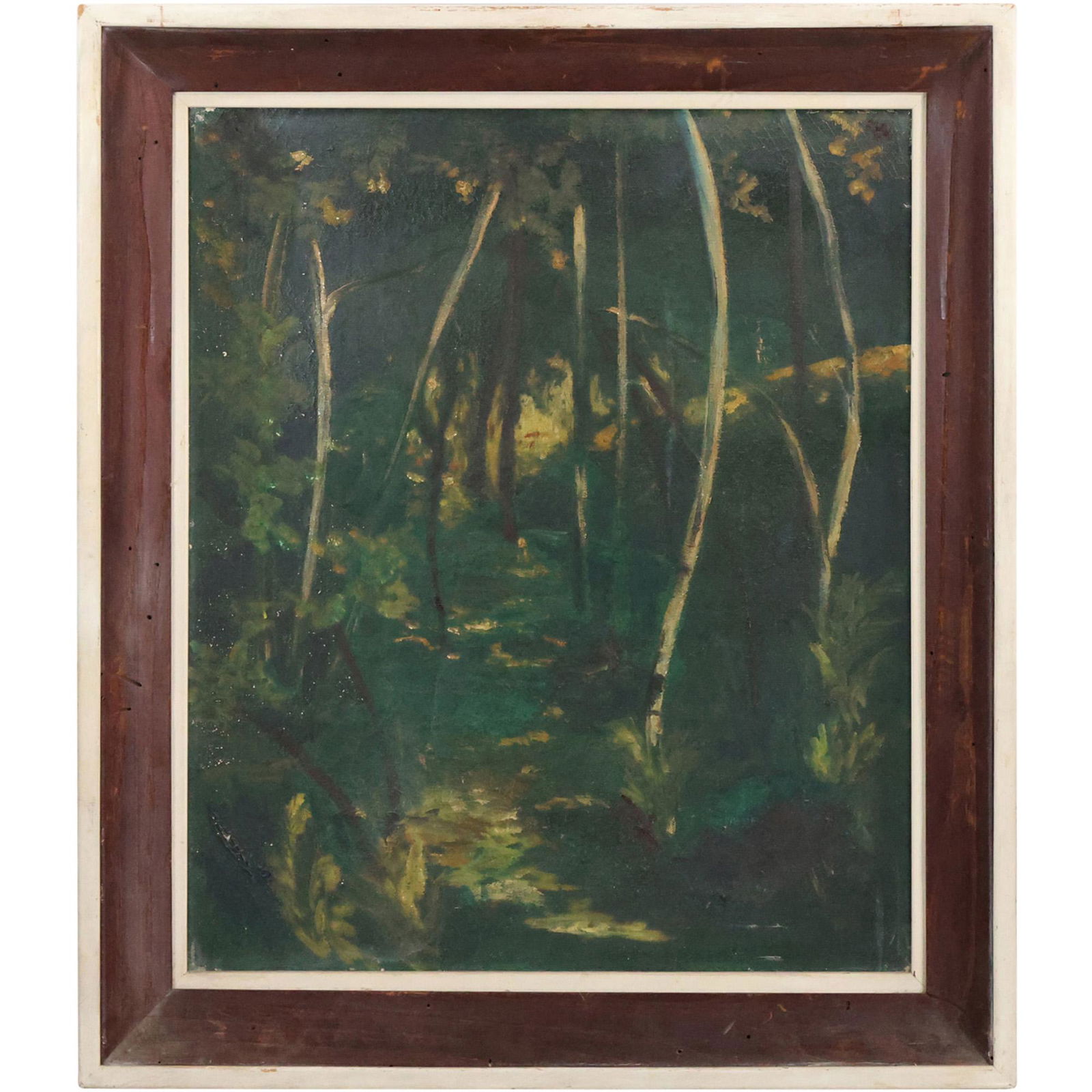 Dense Forest Landscape Vintage Oil on Canvas Painting (1 of 11)