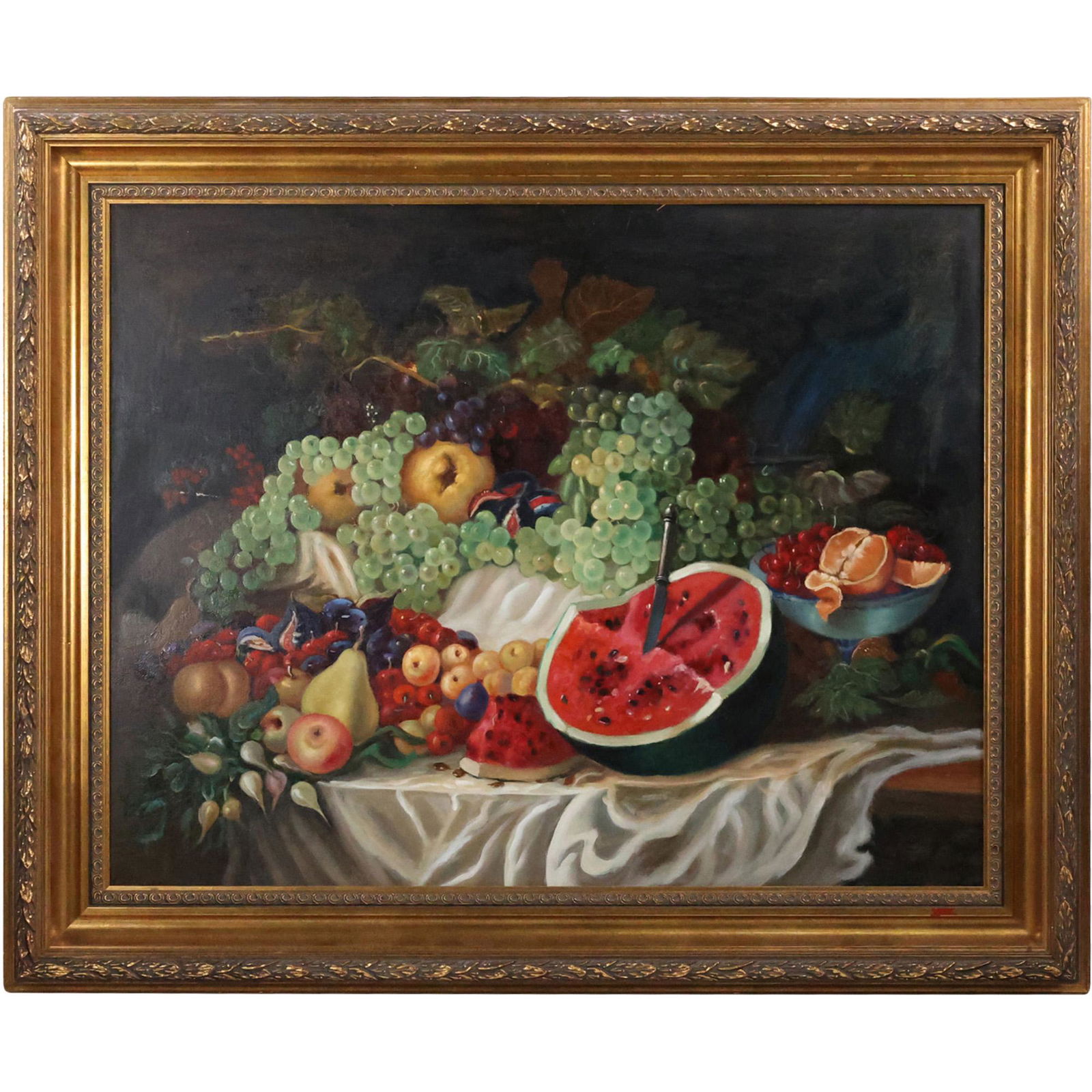 Dutch Still Life Oil on Canvas Painting with Grapes and Watermelon (1 of 12)