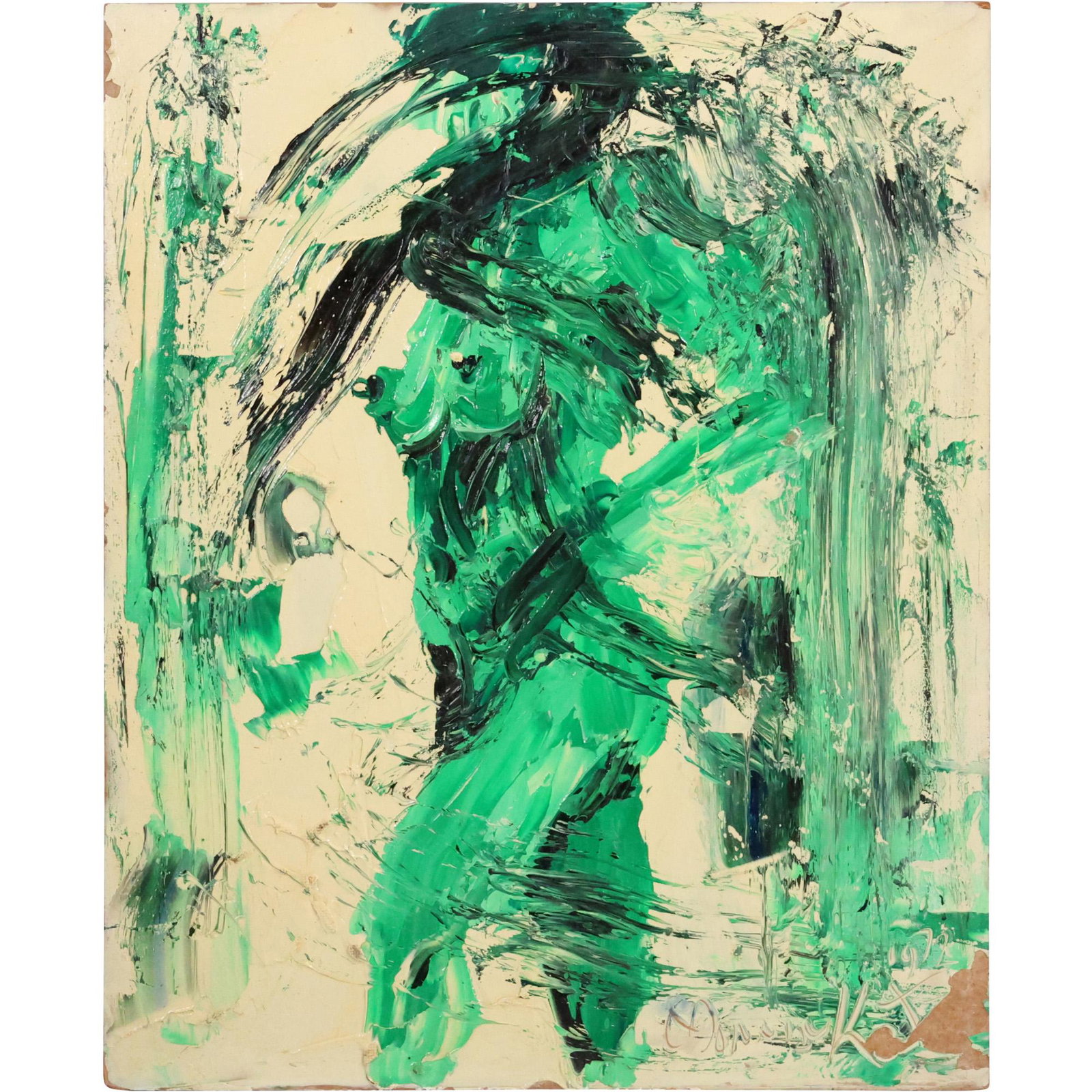 Morris Katz, Jewish American, Acrylic Painting on Board, Green Abstract Nude: Morris Katz, Jewish American, Acrylic Painting on Board, Green Abstract Nude. Well Listed Artist. size: 20 x 16. ASKart: Morris Katz (born Moshe Katz on March 5, 1932 in Galicia, Poland, died November