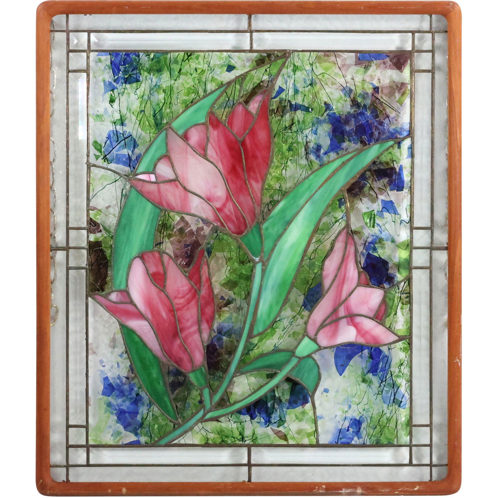Leaded Stain Glass Panel of Flowers Framed (1 of 12)