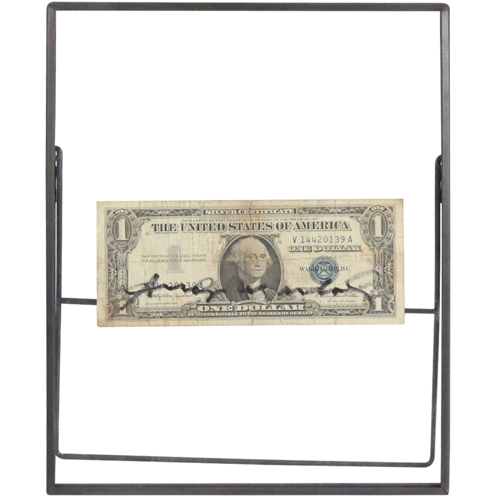 ANDY WARHOL Autographed One Dollar Silver Certificate Framed, Stamped Pittsburgh 1970 (1 of 8)