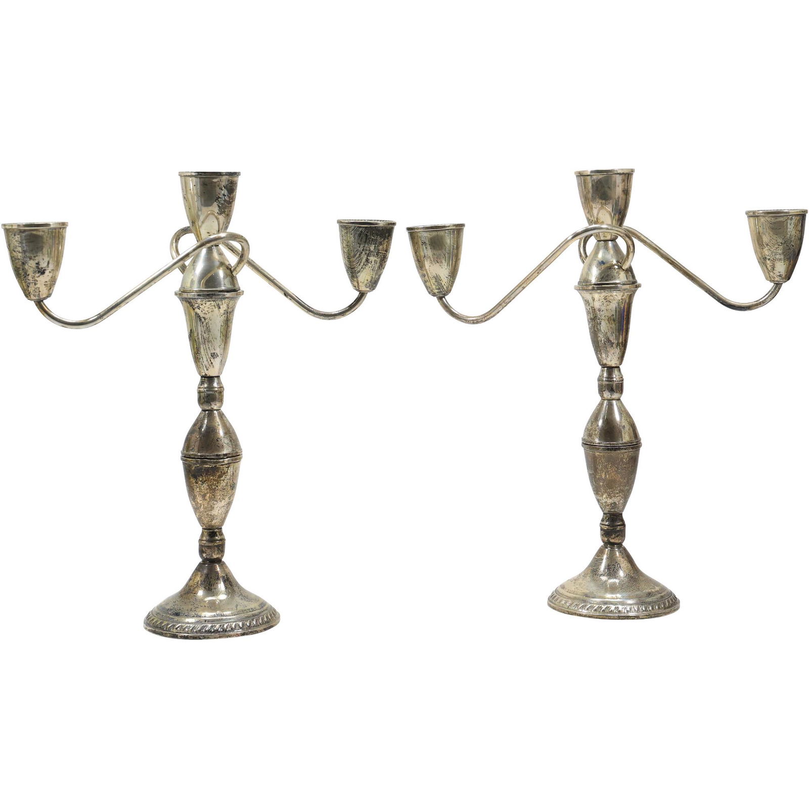 [2] STERLING SILVER Weighted Duchin Triple Candelabras (1 of 14)
