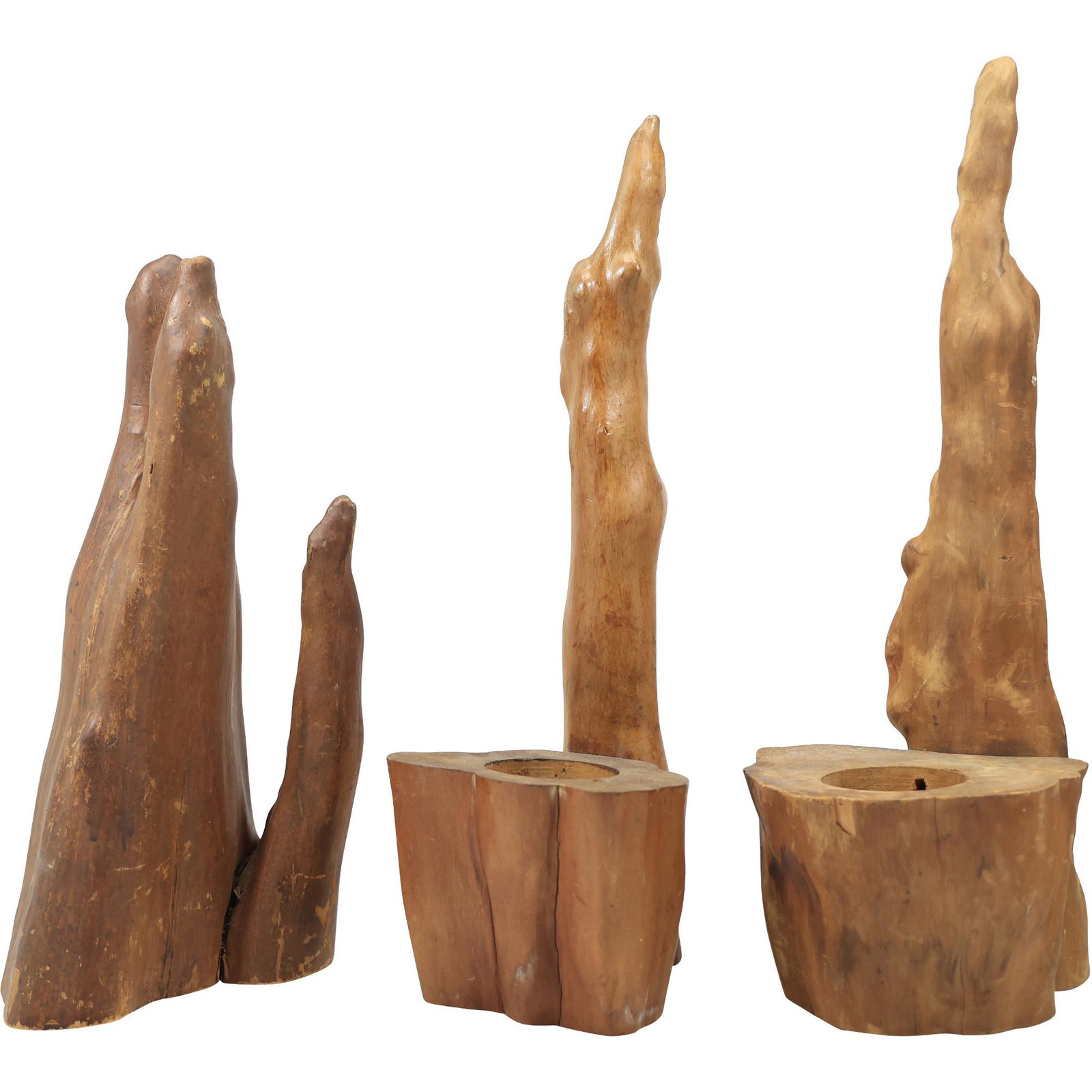 [3] Assorted Mid-Century Modern Teak Wooden Sculptures, 2 are Vases (1 of 19)