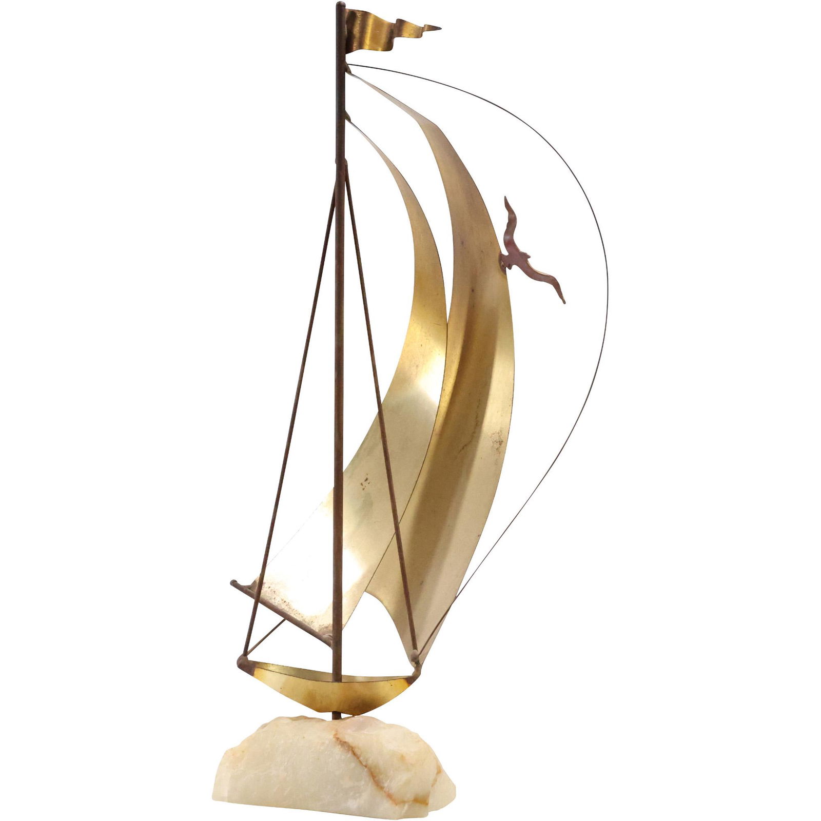 SIGNED John DeMott Vintage Brass Sailboat Sculpture Onyx Based (1 of 9)