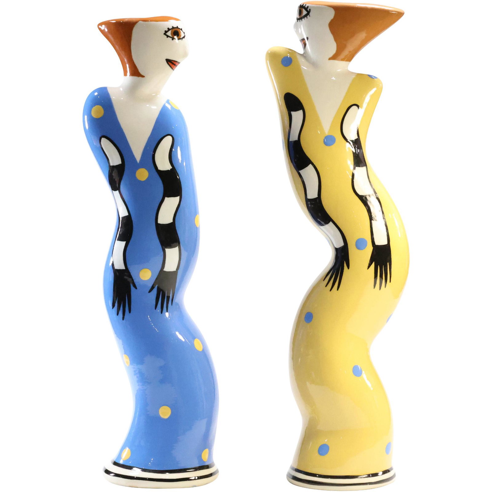 [2] Paloma Picasso Cubism Style Ceramic Women Tall Candlesticks , Signed (1 of 18)