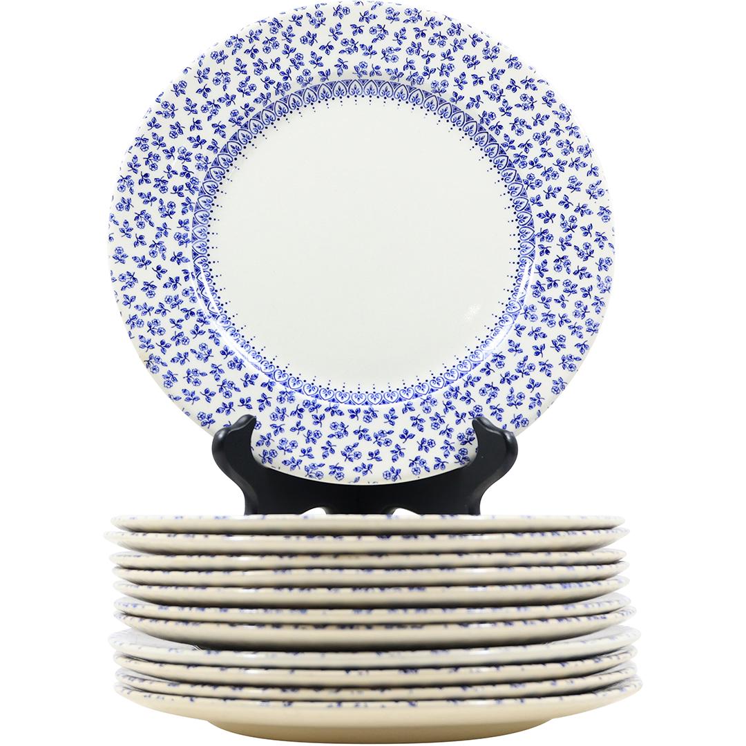 [12] English Ironstone Porcelain Dinner Plates Blue & White Chintz Border (1 of 13)