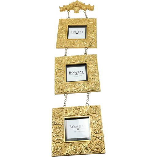 Decorative 3 Graduated Size Gold Picture Frames Wall Hanging by Bombay