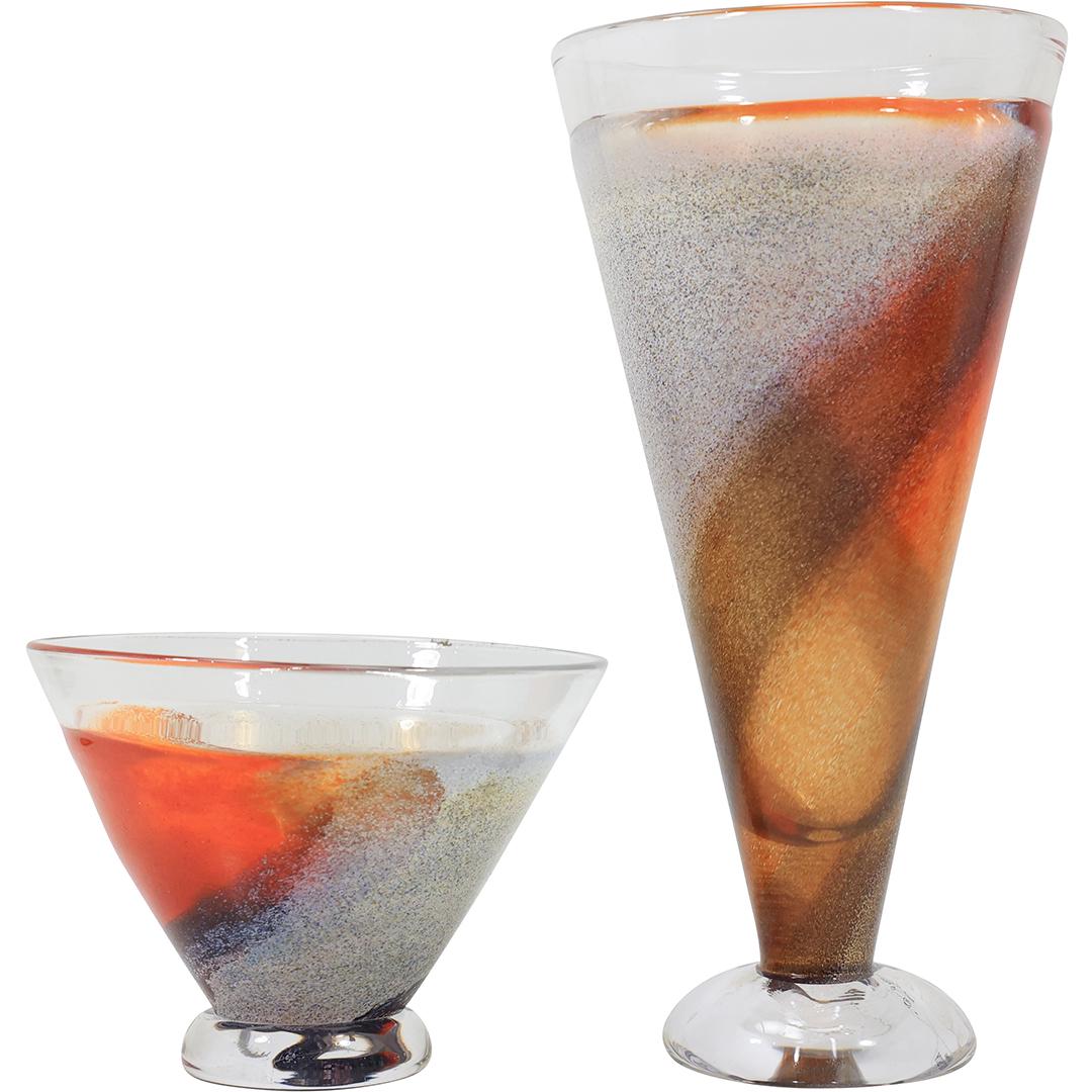 [2] KOSTA BODA Multi Colored Swirl Glass Funnel Vases - Original Labels (1 of 14)