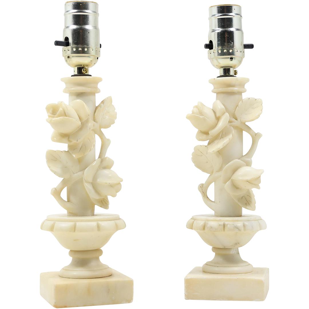 [2] Carved ROSES White Marble in Urn Bases Boudoir Lamps (1 of 14)