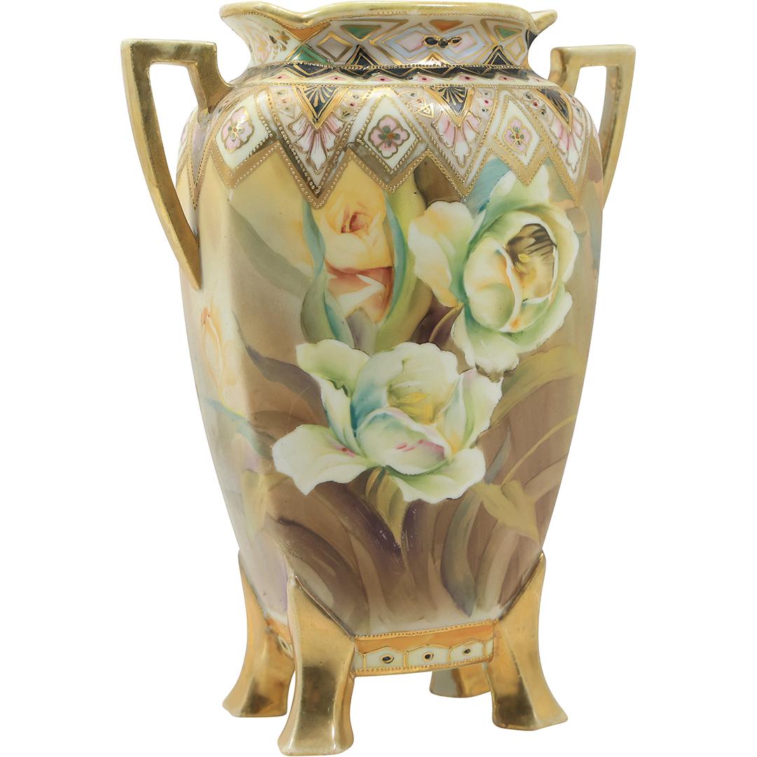 NIPPON Hand Painted Handled Vase with Flowers and Gold Accents Design (1 of 16)