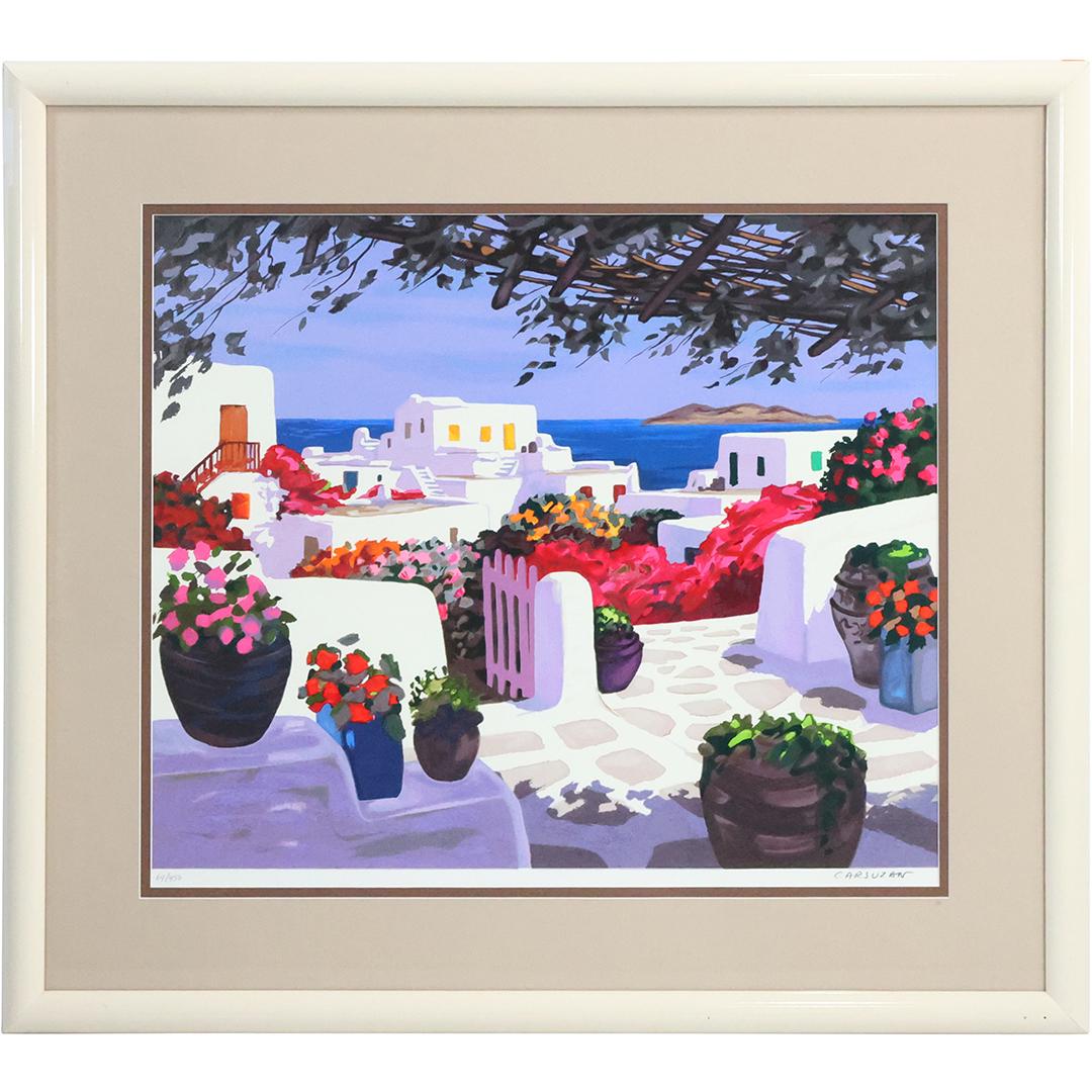 Jean Claude Carsuzan, French, "Terrasse Au Portillon" #64/450 Serigraph, Signed, Framed (1 of 14)