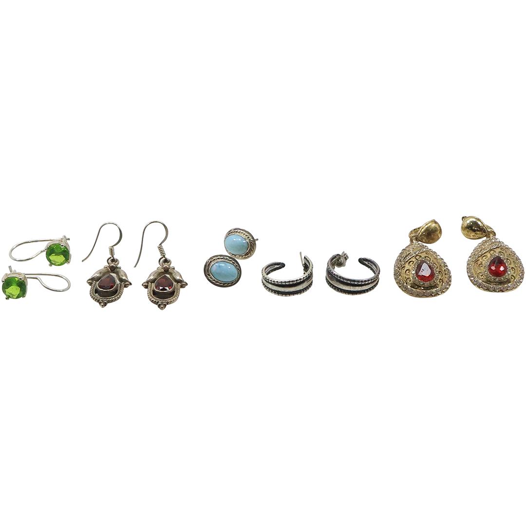 [4] Pairs Sterling Silver Earrings: Garnet ; Peridot; Turquoise; GT Red Stone; Sterling Hoops (1 of 14)
