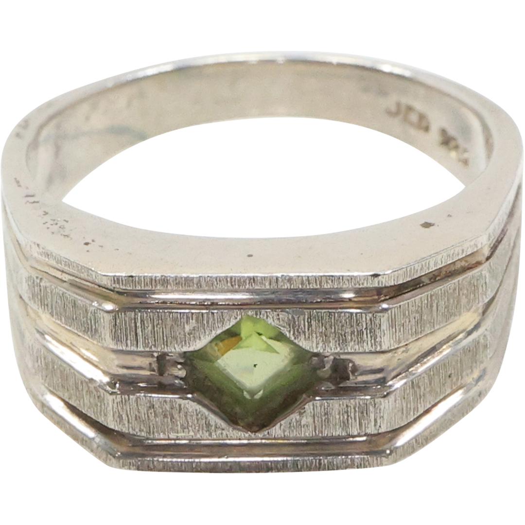 .925 Sterling Silver Peridot Men's 1950s Ring Size 9.75 , 7/8 in. x 3/8 in. (1 of 7)