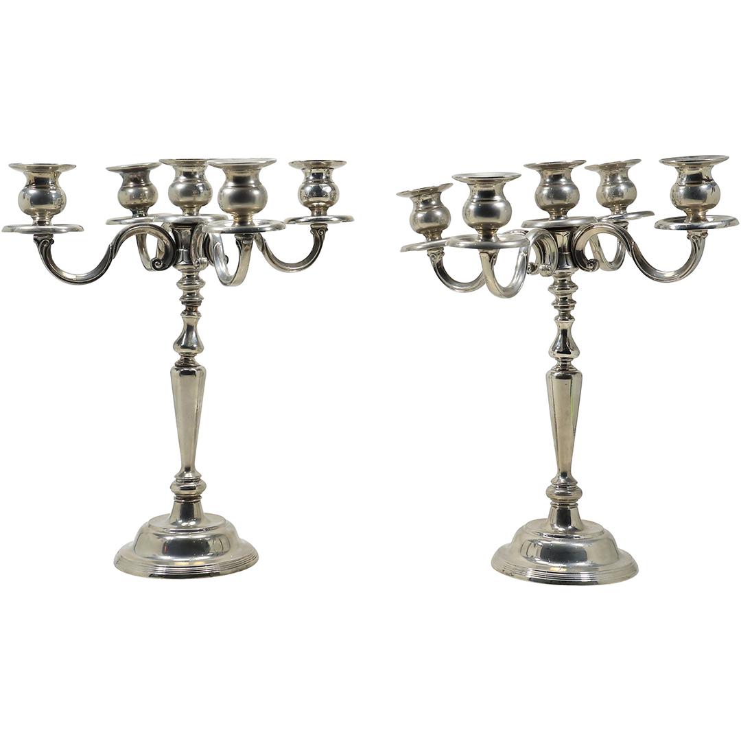 Matched Pair Silver Plated Tall 5 Light Candelabrums 14.75 inches height (1 of 13)