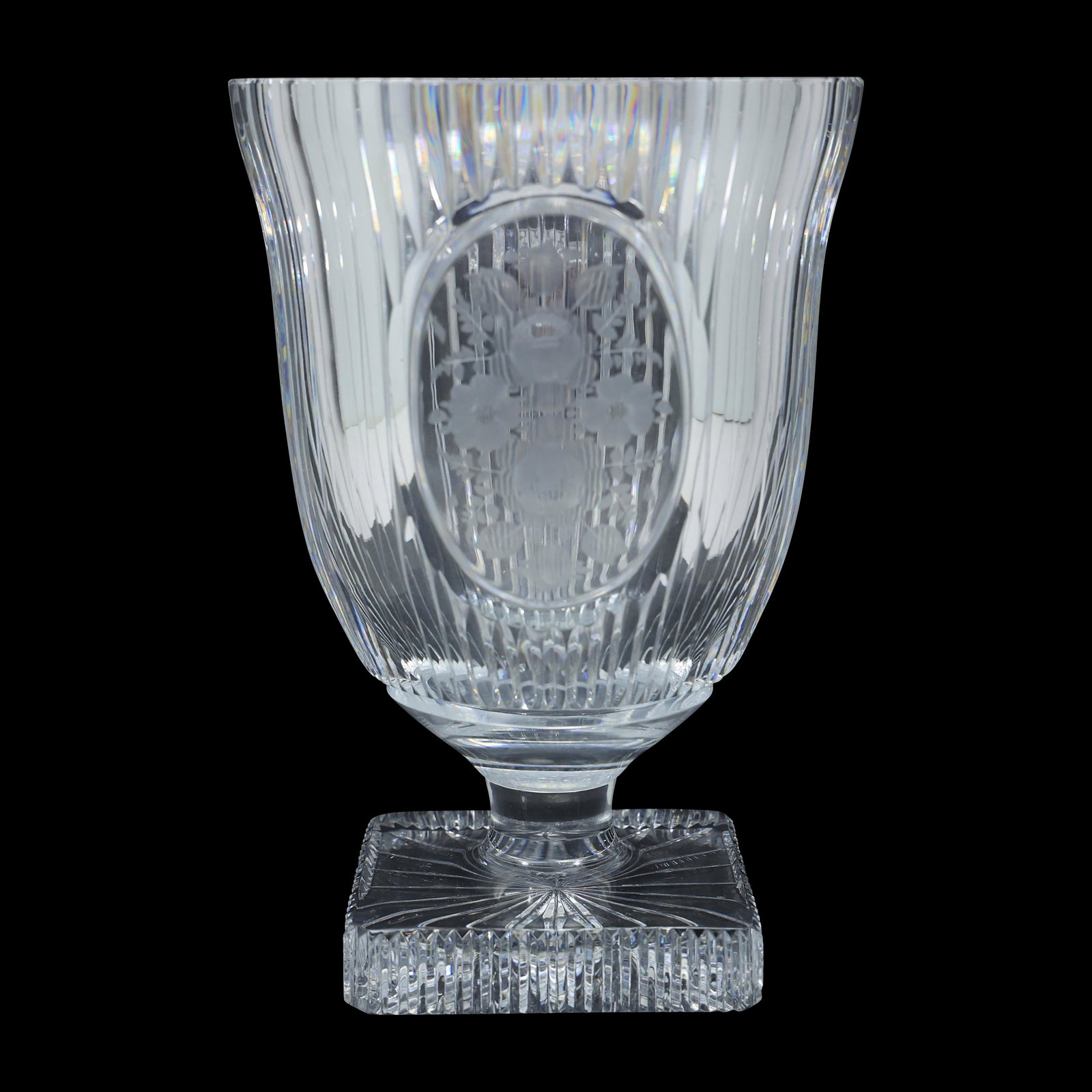 Elegant Cut Crystal Glass Vase with Panel of Etched Roses, 10.5 inches height (1 of 19)