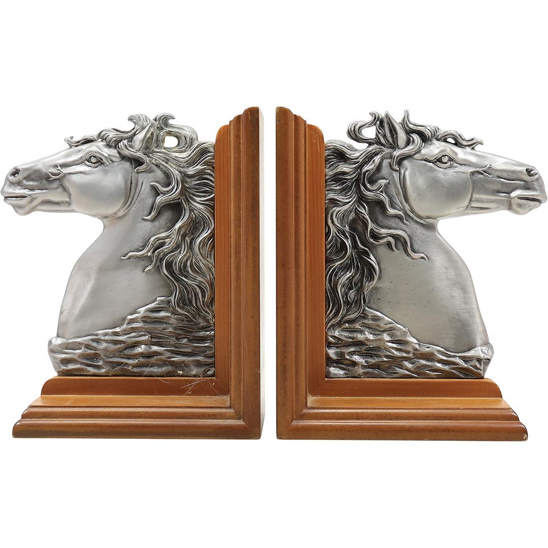 Cast Metal Silver Tone Finish Horse Head Bookends: Cast Metal Silver Tone Finish Horse Head Bookends. size: 7.75h 6.5w
