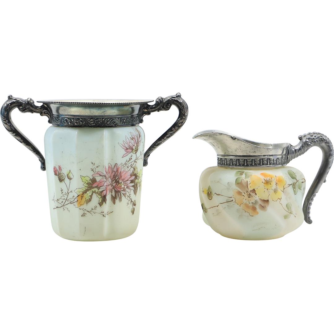 [2] 19th C. WAVECREST Glass and Silver Plate Mounts Sugar and Creamer (1 of 17)