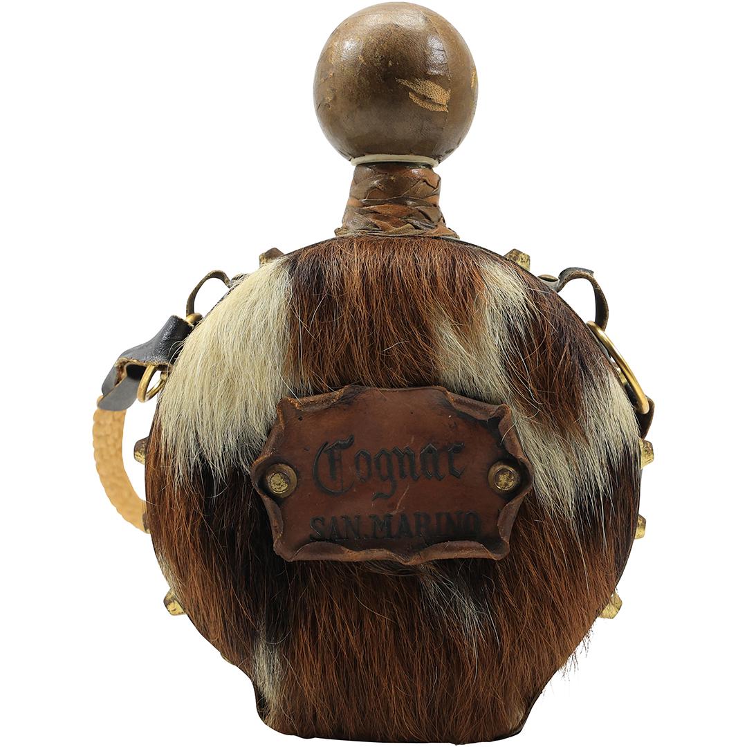 Cognac San Marino, Leather Animal Hide Canteen Bottle: Cognac San Marino, Leather Animal Hide Canteen Bottle. size: 9.5h 6.5w
