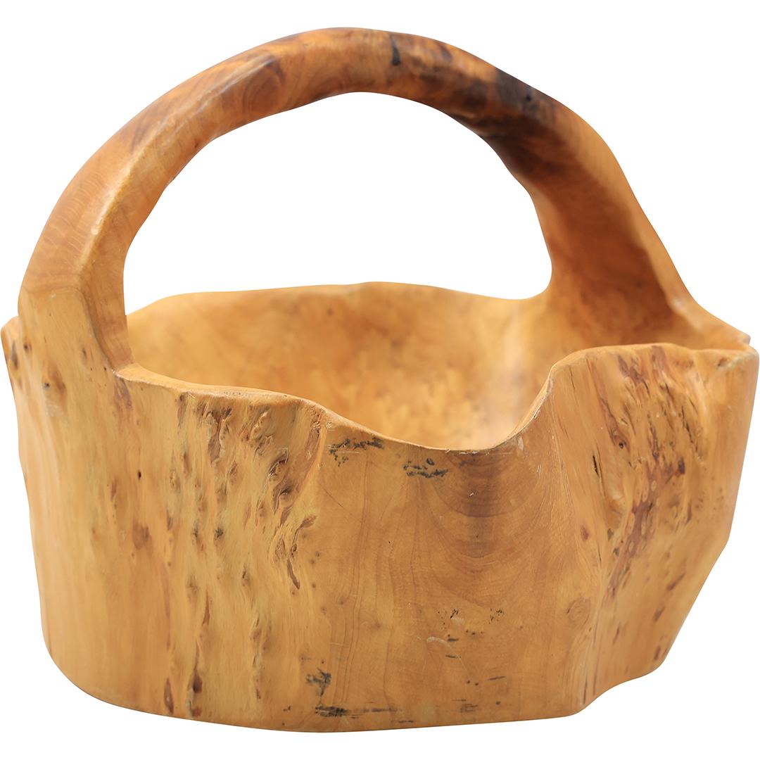 Burlwood Basket with Handle in Natural Finish: Burlwood Basket with Handle in Natural Finish. size: 9h 11.25w