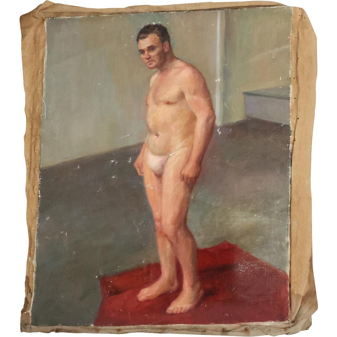 1940s Oil Painting on Canvas NUDE MALE MODEL: 1940s Oil Painting on Canvas NUDE MALE MODEL. size: 26 x 22.5