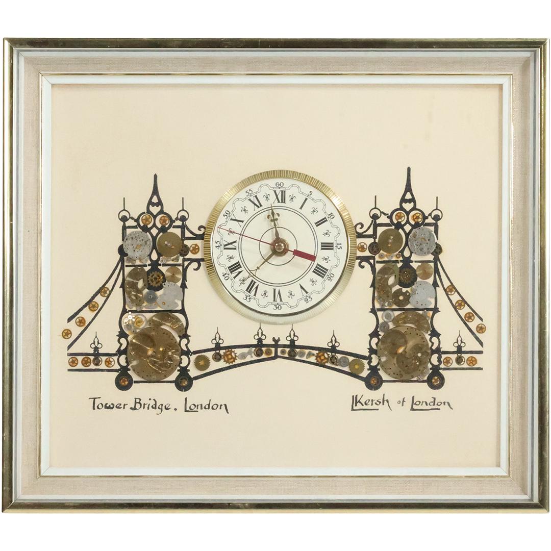 Folk Art Clock Original Horological Collage by L Kersh of London England: Folk Art Clock Original Horological Collage by L Kersh of London England. Certification Label on Verso. size: 12.75 x 14.75