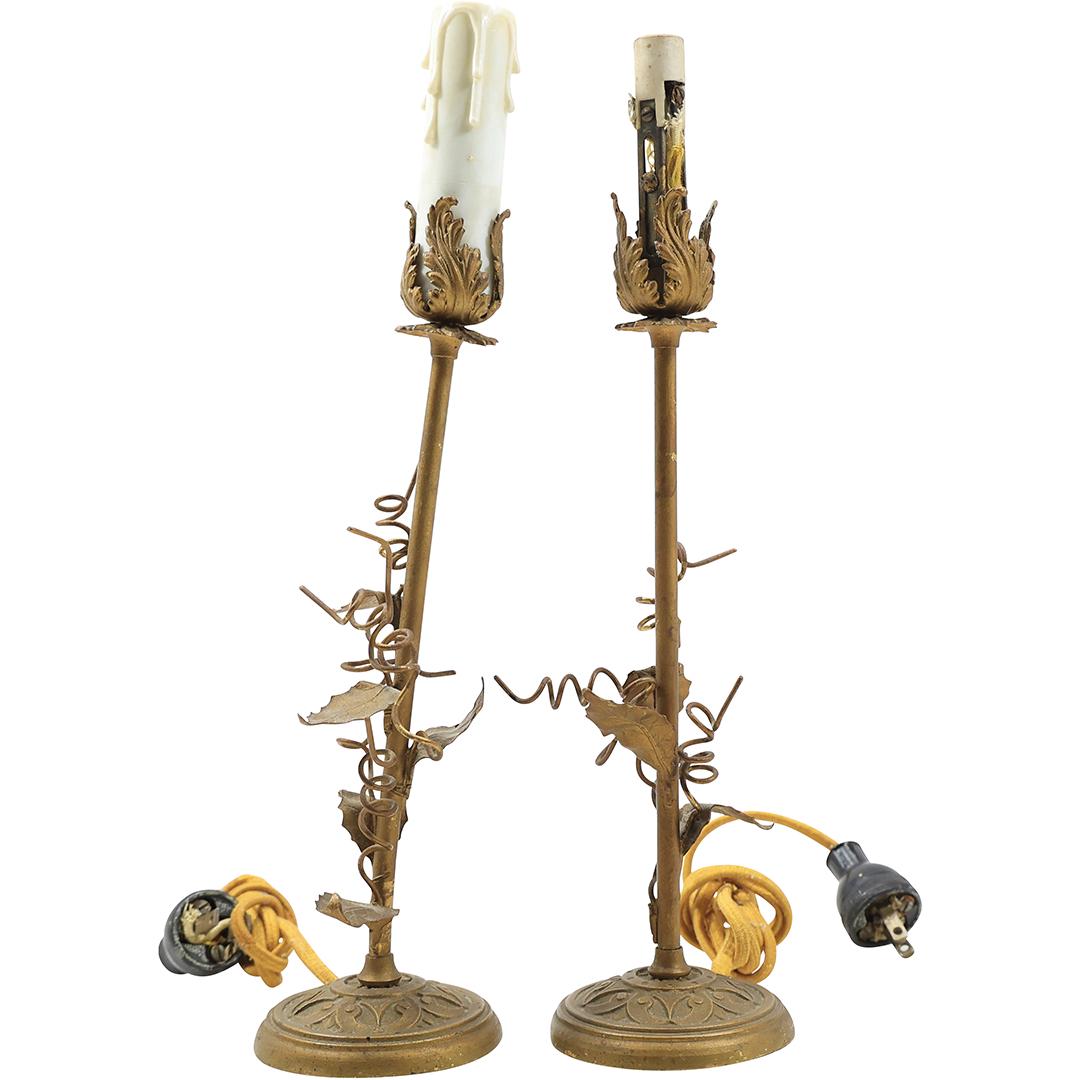 [2] Vintage Hollywood Regency Tall Metal Leaf Stick Lamps Electrified 13.75 inches height (1 of 13)