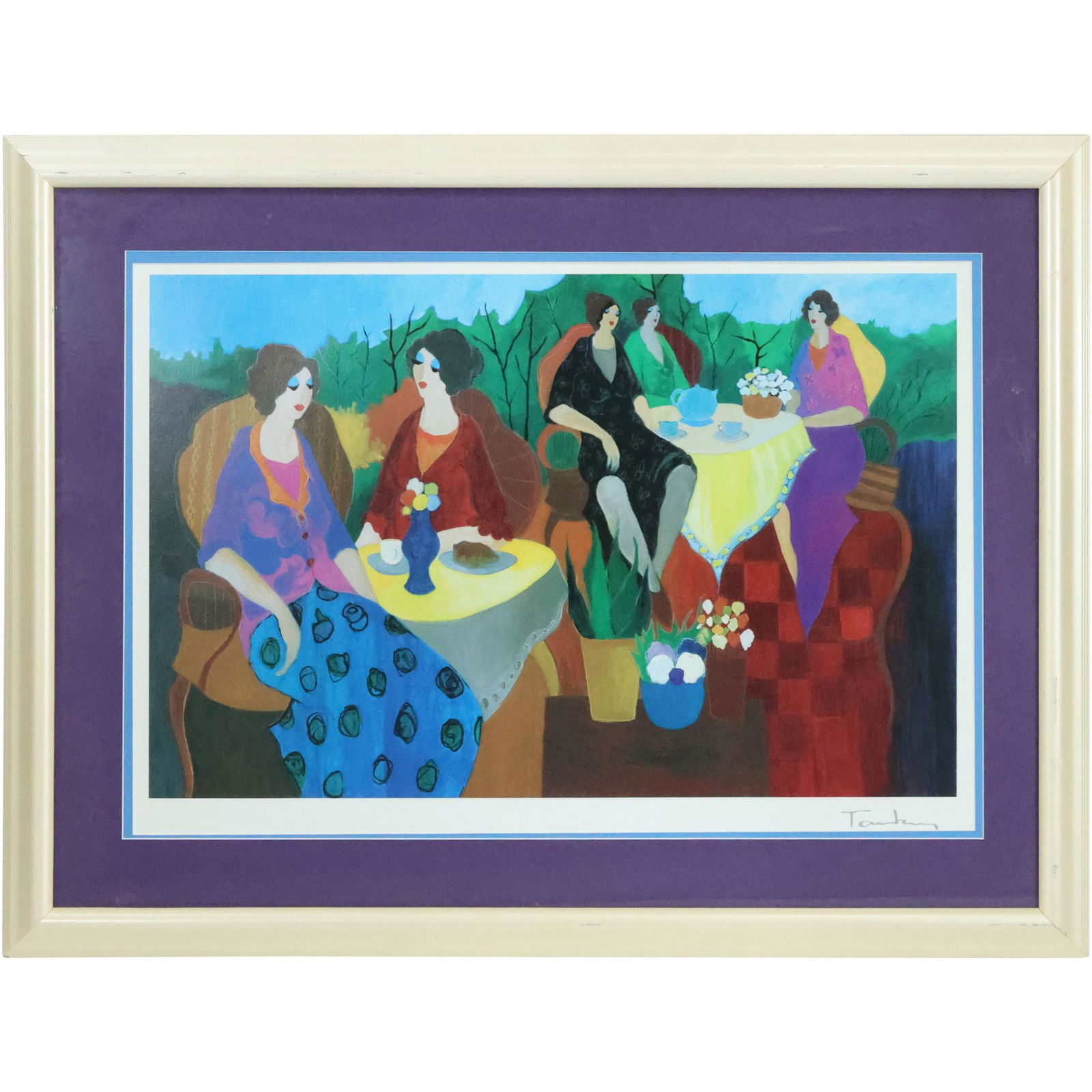 Itzchak Tarkay, Color Lithograph, Figures at Outdoor Cafe, Framed (1 of 14)