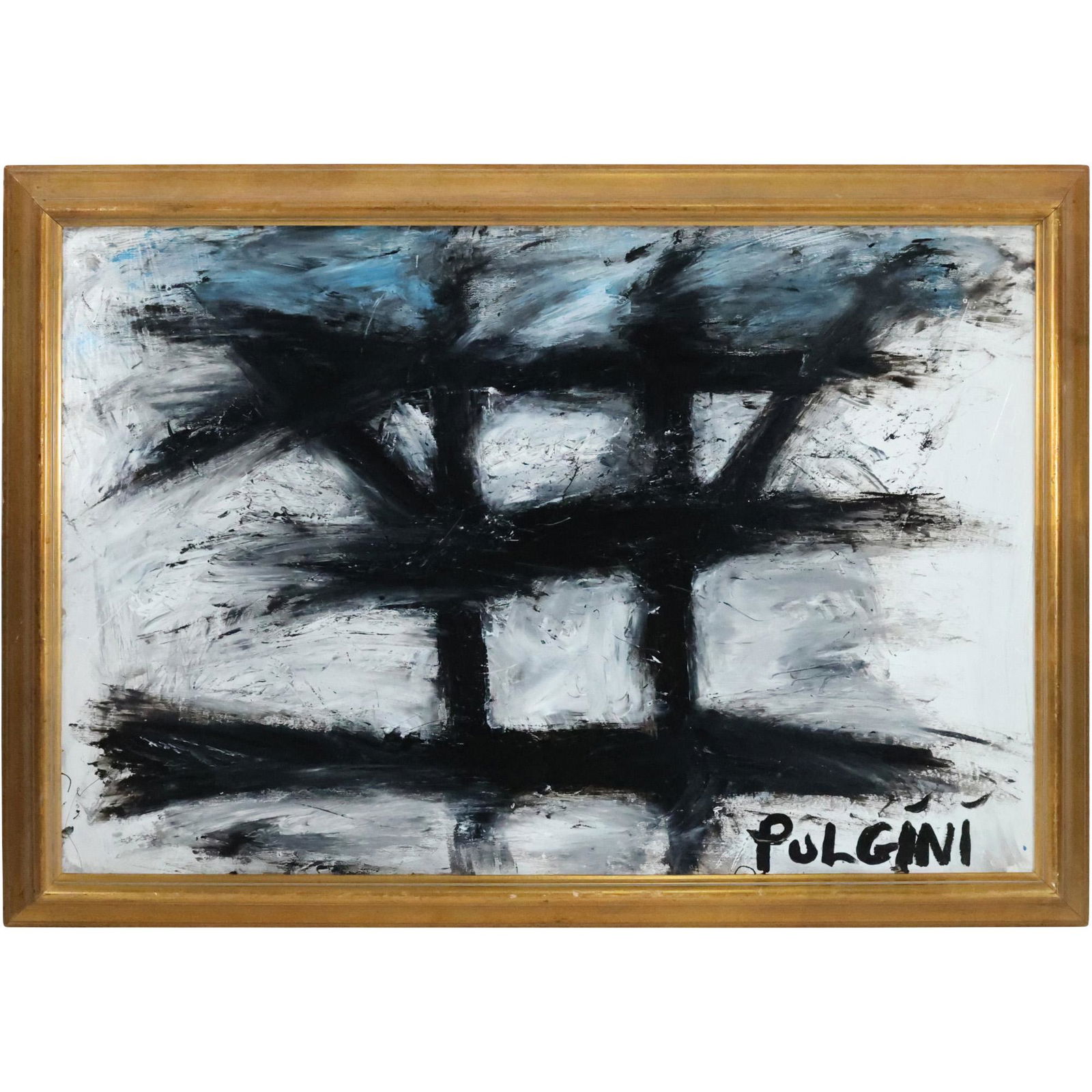 Thomas Pulgini, American, Oil on Board Painting BLACK LINES ON WHITE after KLINE: Thomas Pulgini, American, Oil on Board Painting BLACK LINES ON WHITE after FRANZ KLINE. Quality Abstract Painting. Signed, Framed, Well Listed American Artist. size: 24.5 x 35.5, 28.75 x 40.75 outside