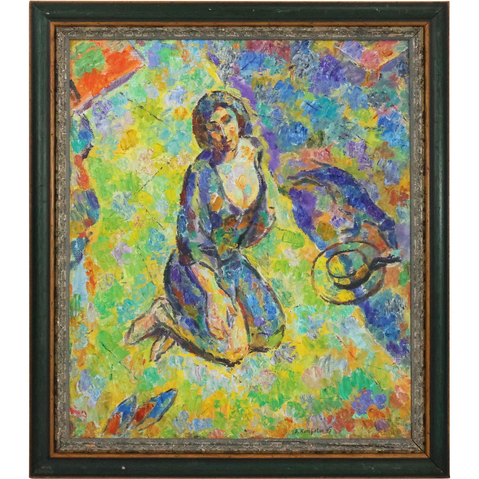 Boris Karafelov 1997, Russian, Woman in Abstract Background Oil Painting, Signed (1 of 13)