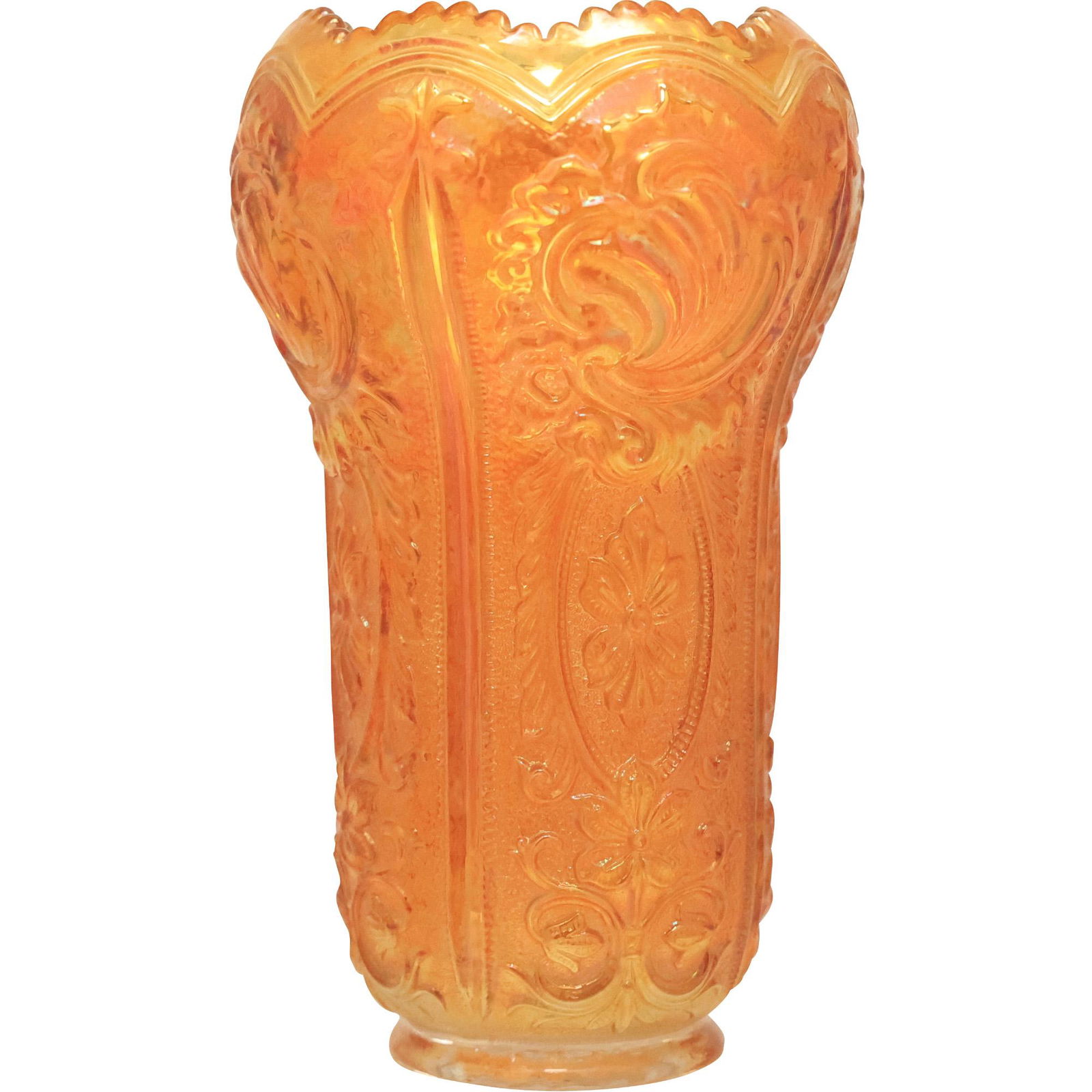 IMPERIAL Carnival Glass Vase SCROLL and FLOWER PANELS, 10 inches height (1 of 19)