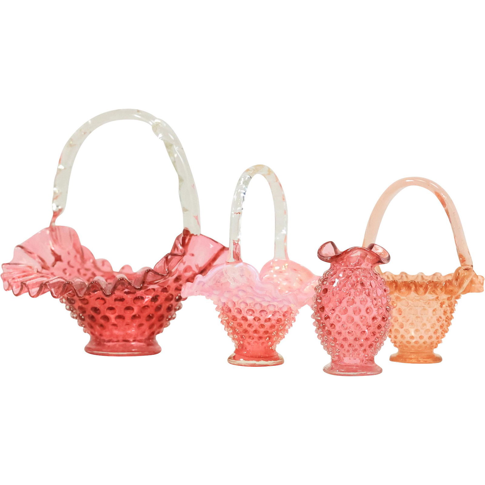 [4] Assorted HOBNAIL Colored Glass Baskets with Handles (1 of 20)