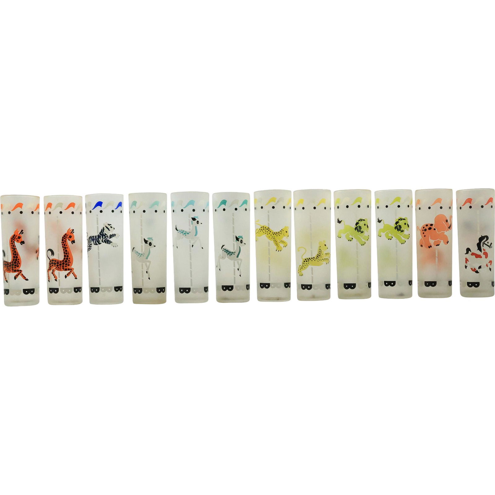 [12] Libbey Glass Mid-Century Modern CAROUSEL ANIMALS Tall Glasses (1 of 8)