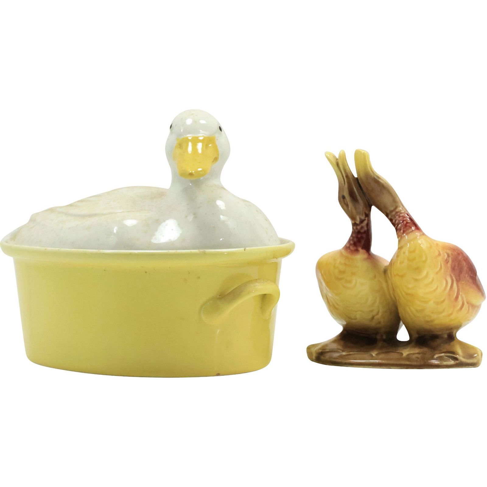 HALL Pottery Duck Figure Lid Covered Bowl & HULL Pottery 2 Ducks Vase / Planter (1 of 20)