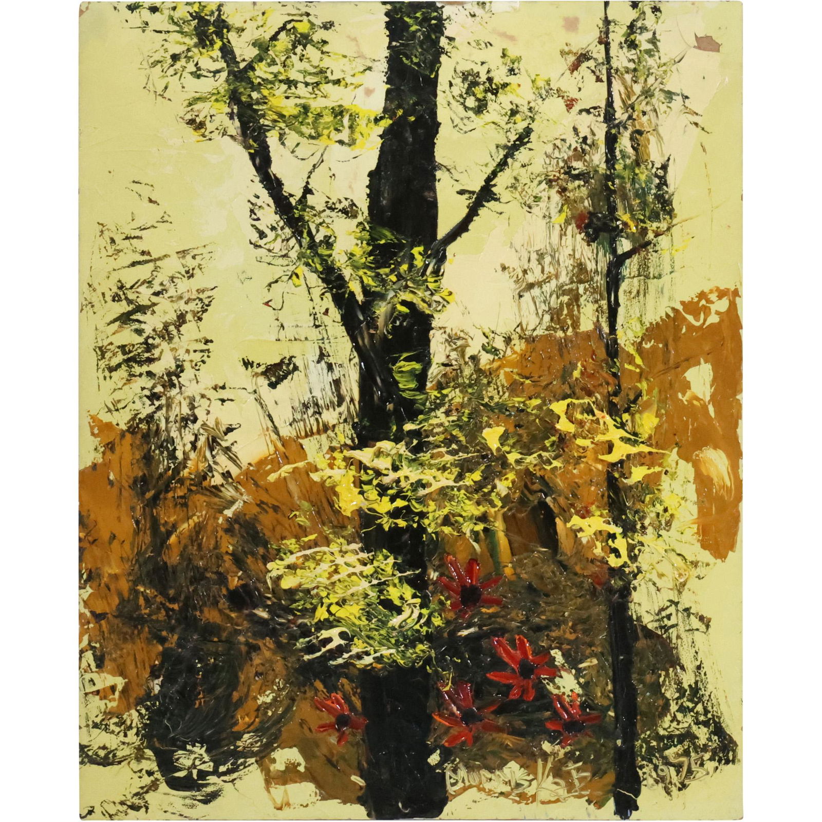 Morris Katz, Jewish American, Acrylic Painting ABSTRACT TREES & FLOWERS (1 of 12)