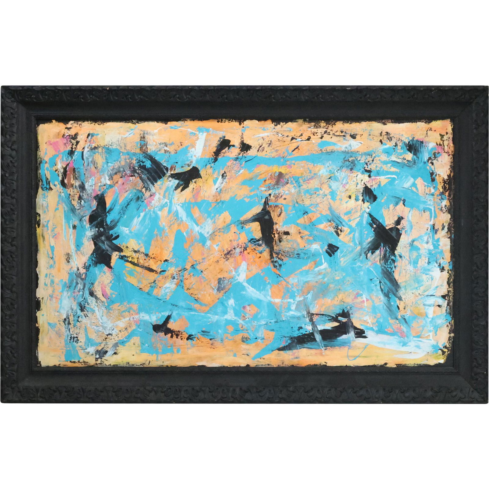 Signed MULLIN and with MONOGRAM "M" Abstract Oil Painting on Board, Framed (1 of 16)